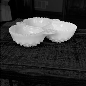 White Milk Glass Divided 3-Section Serving Dish